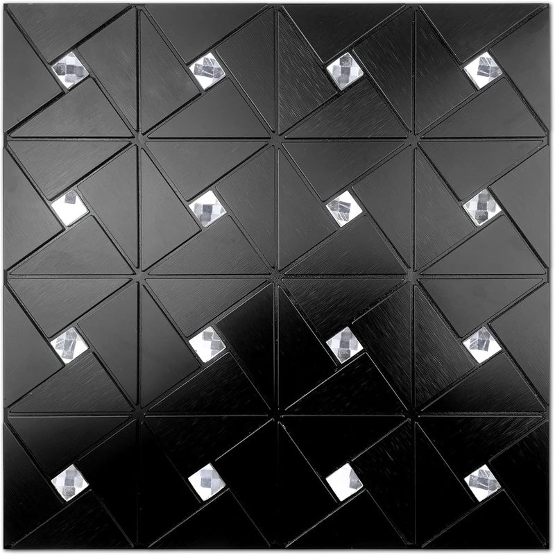 Vamos Tile بلاط خلفية لاصق وقابل للتقشير - بلاط معدني لاصق للخلفية للمطبخ والحمام بتصميم لغز طاحونة الهواء الأسود مختلط من بلاط الموزاييك اللاصق ذاتيًا (12"x12"x10 ورقة) - Image 1